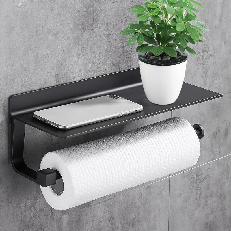 Uchwyt na papier toaletowy, uchwyt na ręczniki papierowe, akcesoria kuchenne, matowe aluminium, uchwyt na papier kuchenny bez wiercenia, czarny