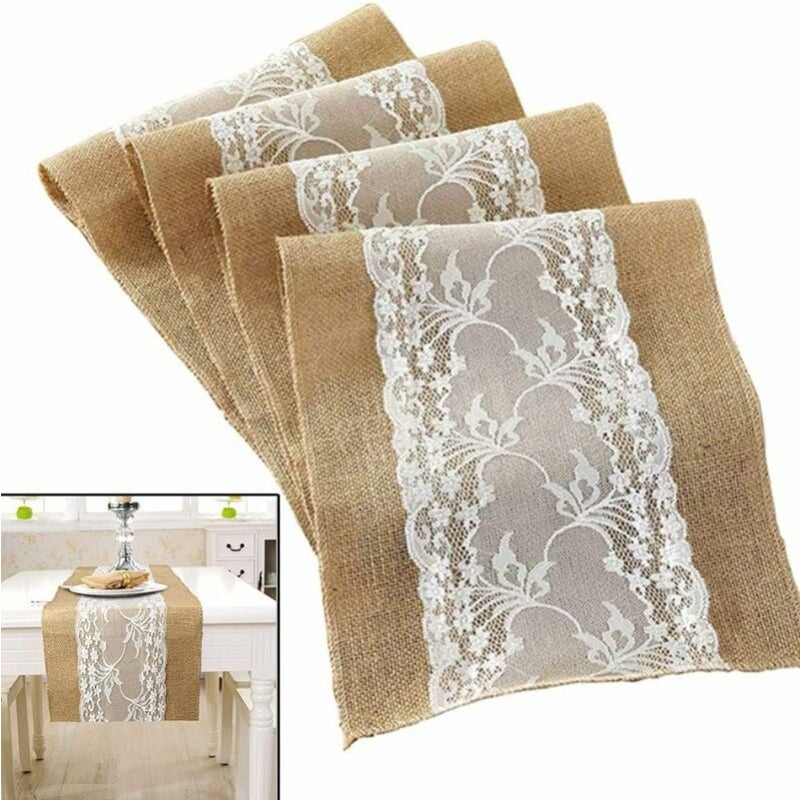 30x180cm Vintage Rustic Table Runner, Biały obrus z juty, Koronkowy bieżnik z juty, Zimowe dekoracje domu