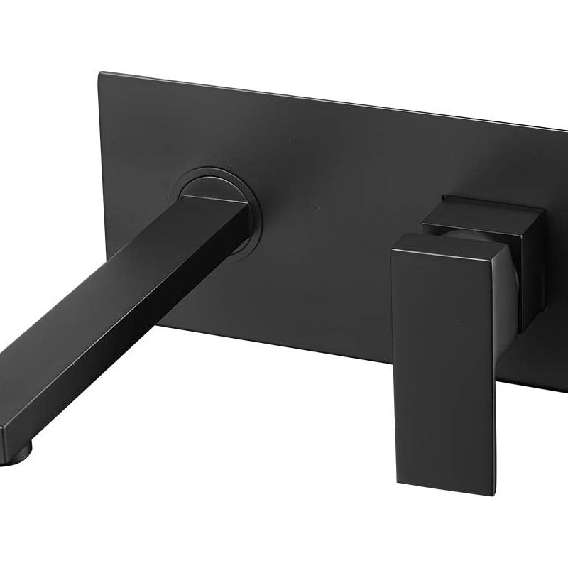 Bateria umywalkowa ścienna Bateria umywalkowa, mieszacz ciepłej i zimnej wody, szczelna, mosiądz, matowa czerń, kwadratowa