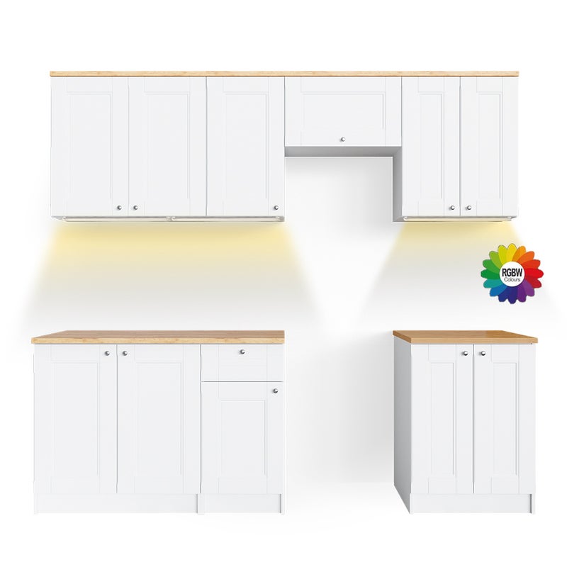 Vicco Zabudowa kuchenna Bergamo, Biały, 240 cm , BP Goldkraft z taśmą LED