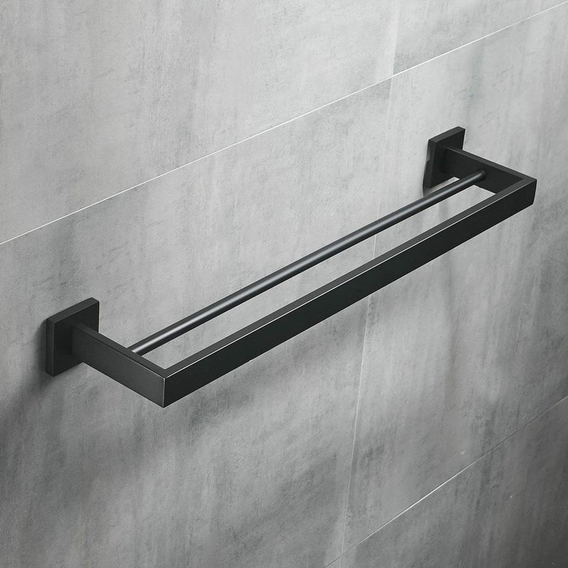 Wieszak na ręczniki, matowy czarny wieszak na ręczniki, 40 cm podwójny wieszak na ręczniki do łazienki, ścienny wieszak na ręczniki
