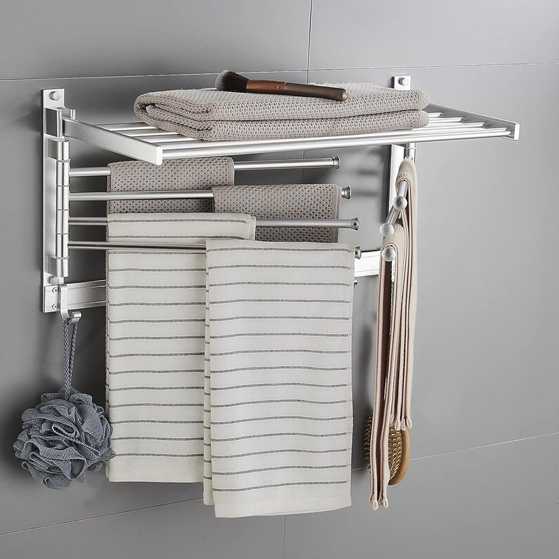 Aluminiowy obrotowy wieszak na ręczniki, montowany na ścianie, 7 ramion wahadłowych, 40 cm, do pralni, łazienki, srebrny