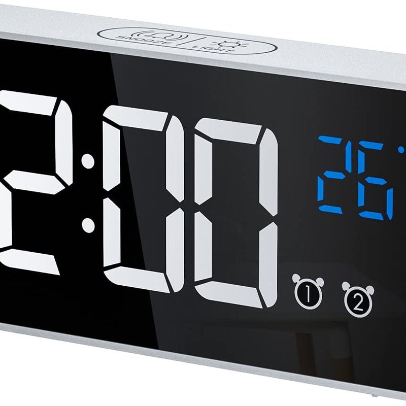 Srebrny cyfrowy budzik, cyfrowy zegar LED M