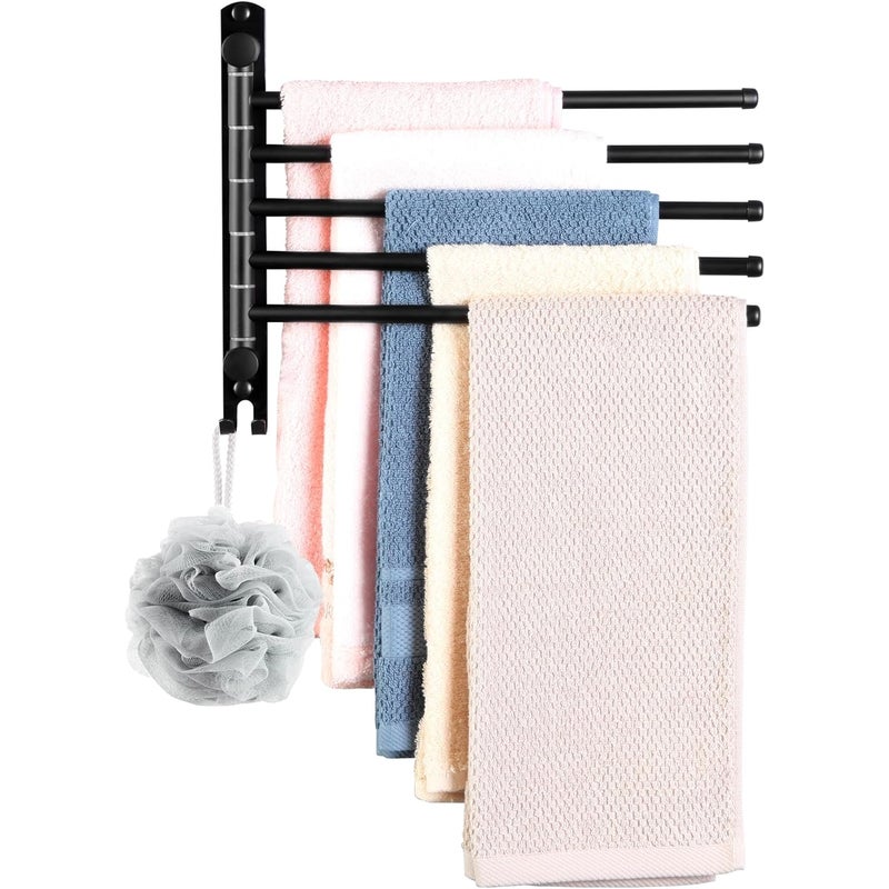 5-ramienny obrotowy wieszak na ręczniki ze stali nierdzewnej z haczykami do montażu na ścianie (matowa czerń)