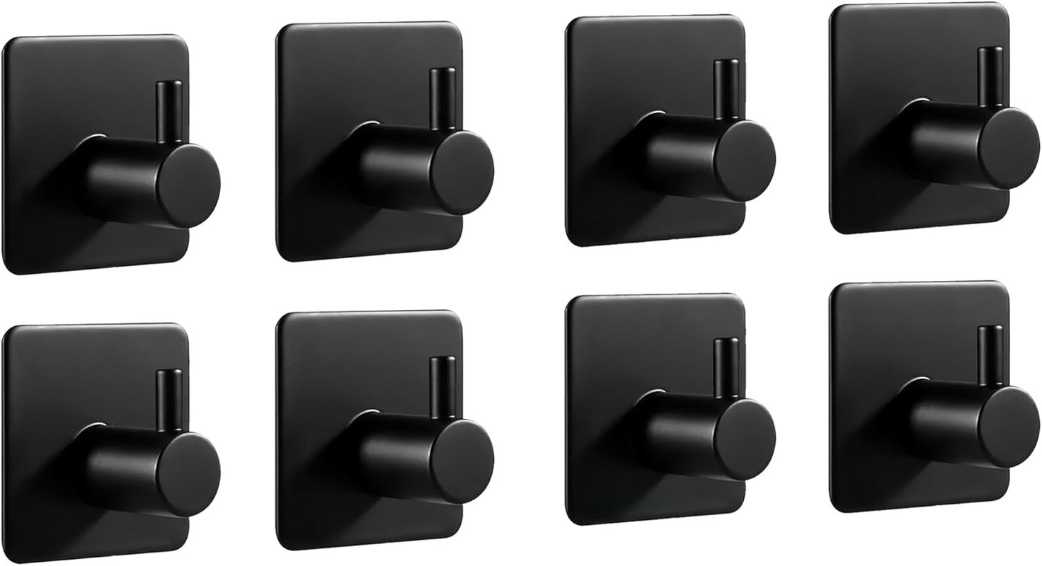 Haczyki samoprzylepne ze stali nierdzewnej, wieszaki na ręczniki, odporne na rdzę, nie wymagają wiercenia (czarne, opakowanie 8 szt.)