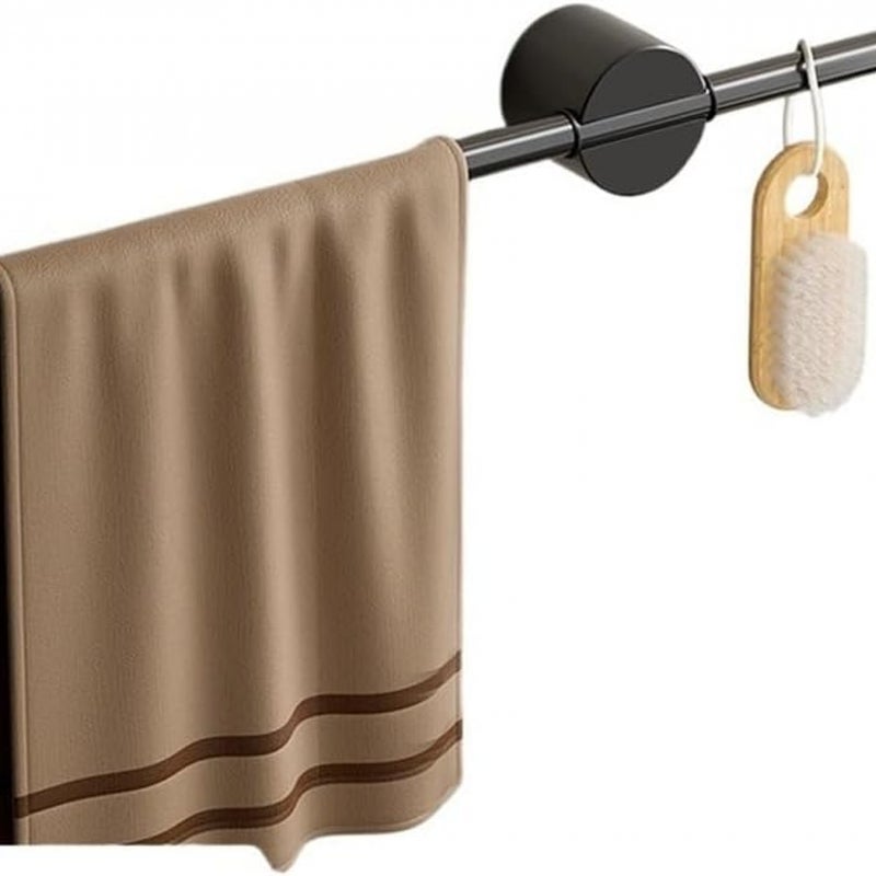 Wieszak na ręczniki łazienkowe bezuderzeniowy, stop aluminium, pojedynczy słupek (czarny 50 cm)