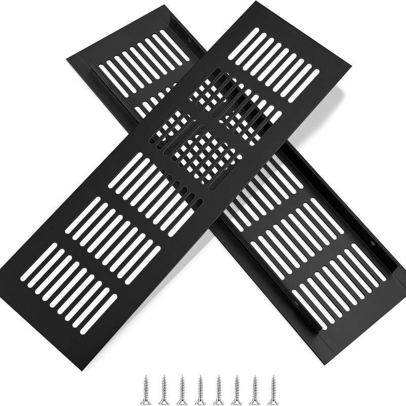 Prostokątna aluminiowa kratka wentylacyjna ze śrubami do wentylacji szaf i pomieszczeń, 25 x 8 cm, czarna, 2 sztuki