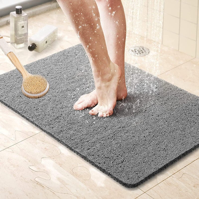 Mata łazienkowa antypoślizgowa prostokątna 80 x 40 cm, luffa, z drenażem, do podłóg mokrych (szara)