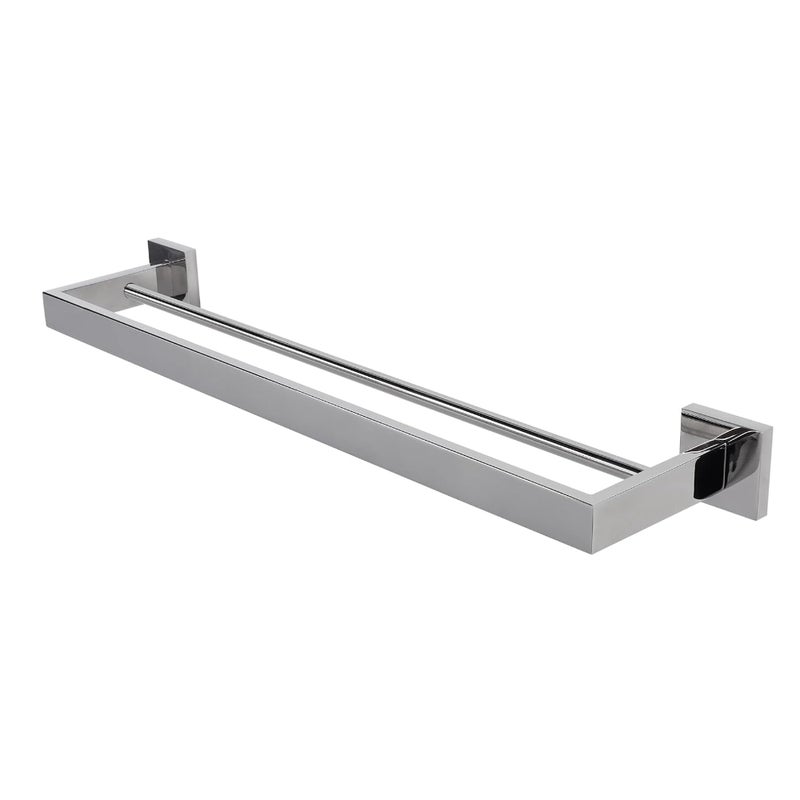 Wieszak ścienny na ręczniki łazienkowy z mocowaniem śrubowym i podwójnym drążkiem (srebrny, 40 cm)