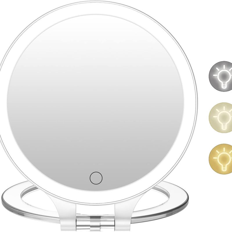 Lustro do makijażu z akumulatorem i 3 trybami oświetlenia, lusterko biurkowe LED, lustro powiększające 1X/10X