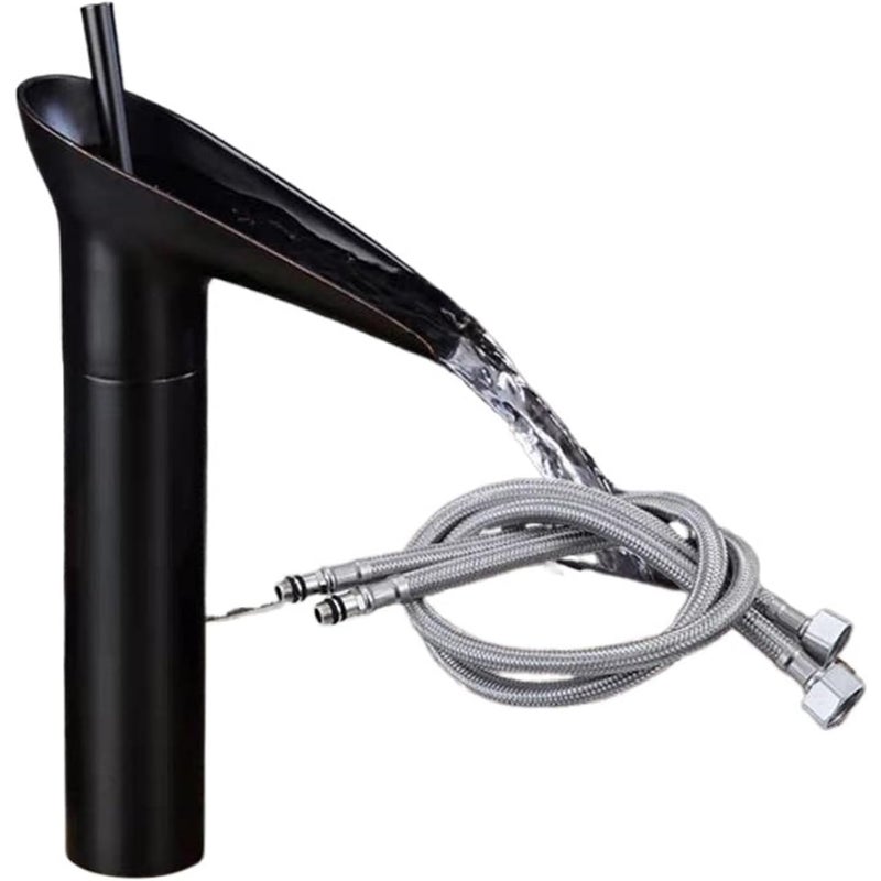 Bateria umywalkowa do łazienki, bateria mieszająca typu wodospad, regulowana bateria umywalkowa, ciepła i zimna woda, czarna