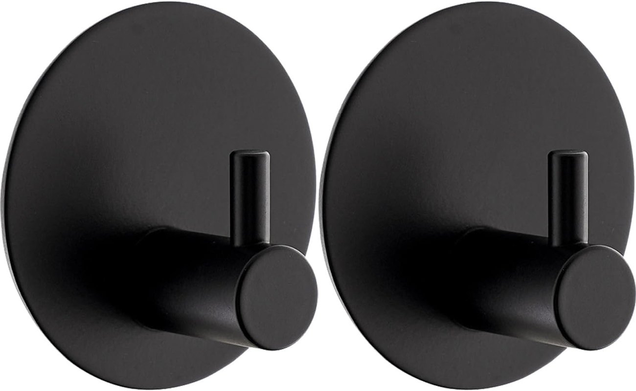 2 samoprzylepne haki ścienne, 304 okrągłe wieszaki na ręczniki ze stali nierdzewnej do łazienki i kuchni (czarne)