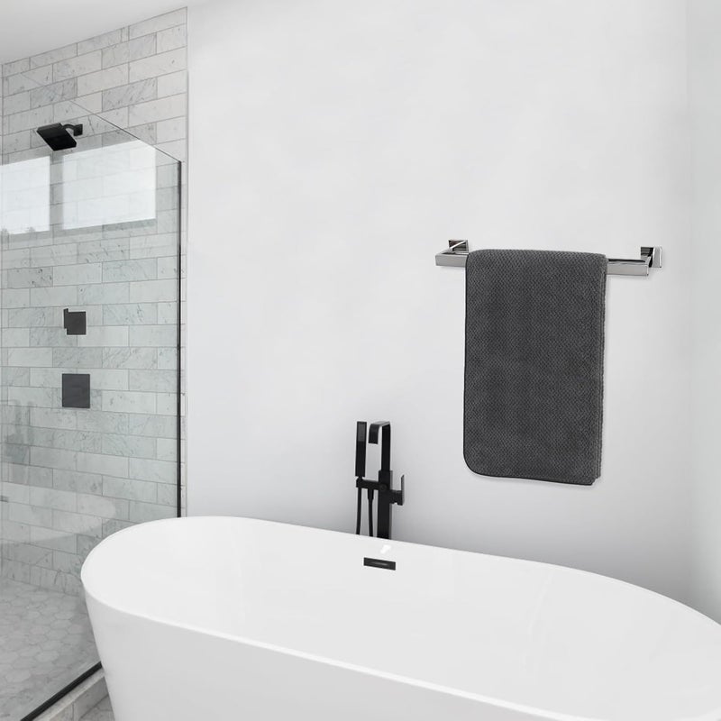 Wieszak ścienny na ręczniki łazienkowy z mocowaniem śrubowym i podwójnym drążkiem (srebrny, 50 cm)