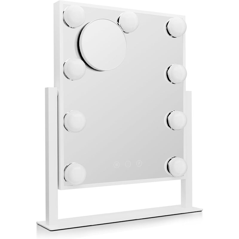 Podświetlane lustro do makijażu, lustro stołowe, 3 regulowane kolory, z wyjmowanym lustrem powiększającym 10x (białe)