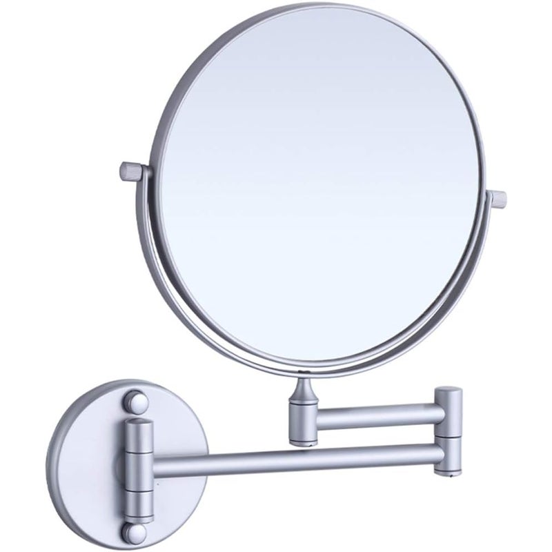 Lustro ścienne o szerokości 20 cm z powiększeniem 1x/3x, obrotowe 360°, składane, matowe srebro.