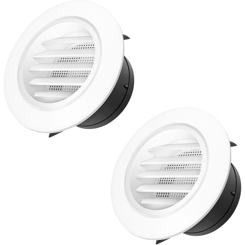 Kratka wentylacyjna, zestaw 2 szt., kratki okrągłe, kratka zewnętrzna, biała, ochrona przed owadami ø100 mm