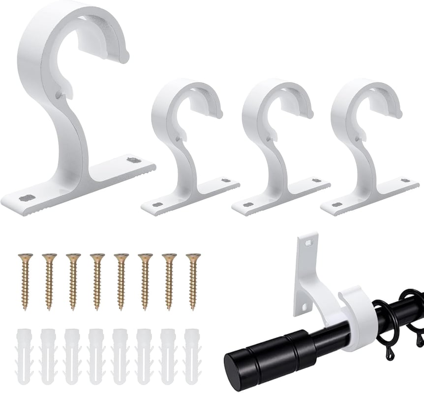 4-częściowe wsporniki do karniszy, wsporniki do karniszy sufitowych ø25-28 mm, haki do zasłon ze śrubami i kotwami ściennymi, wsporniki do drążków do