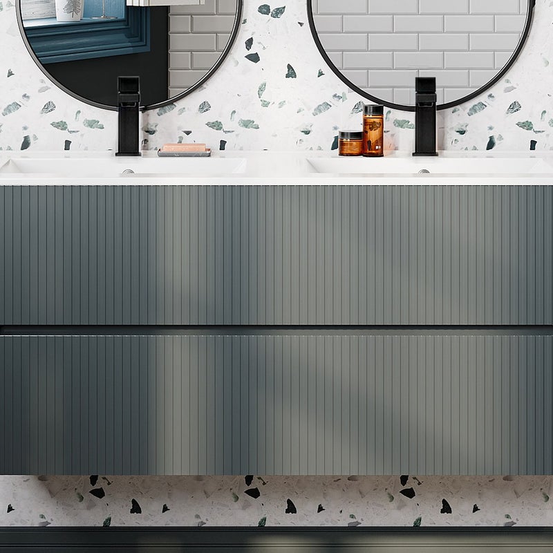 Szafka łazienkowa wisząca z umywalką wpuszczaną w blat - Ryflowany szary - 120 cm - PAVANI