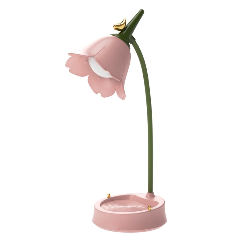 Lampka stołowa LED w kształcie kwiatu, dotykowa, nocna, z portem USB, ściemnialna, różowa