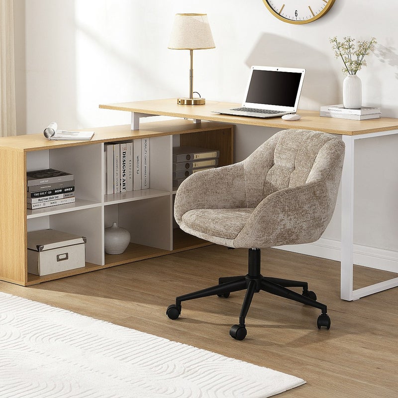 Narożne biurko z miejscami do przechowywania - MDF - Białe i naturalne - NIPILI