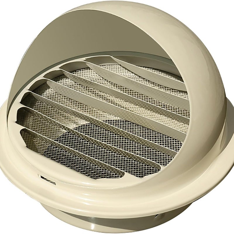 Kratka wentylacyjna ze stali nierdzewnej, kopułkowa z moskitierą, średnica otworu 110 mm, beżowa