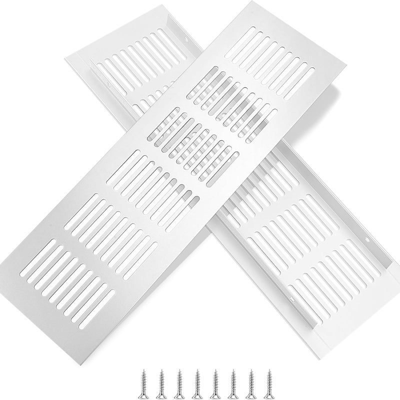 Kratka wentylacyjna aluminiowa z wkrętami, do wentylacji szaf i pomieszczeń, 25 x 8 cm, srebrna, 2 sztuki