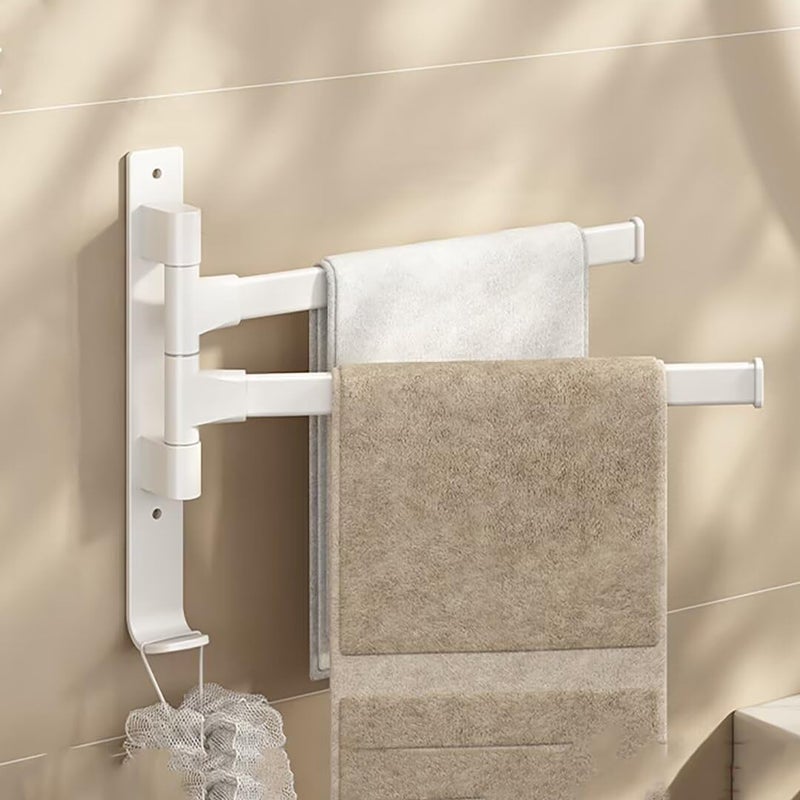 Wieszak ścienny na ręczniki z 2 obrotowymi prętami o 180°, nie wymaga wiercenia, do łazienki i kuchni, biały
