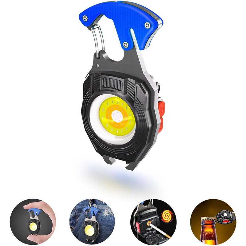 Miniaturowa latarka LED na breloku, wodoodporna lampa inspekcyjna, ładowana przez USB, niebieska