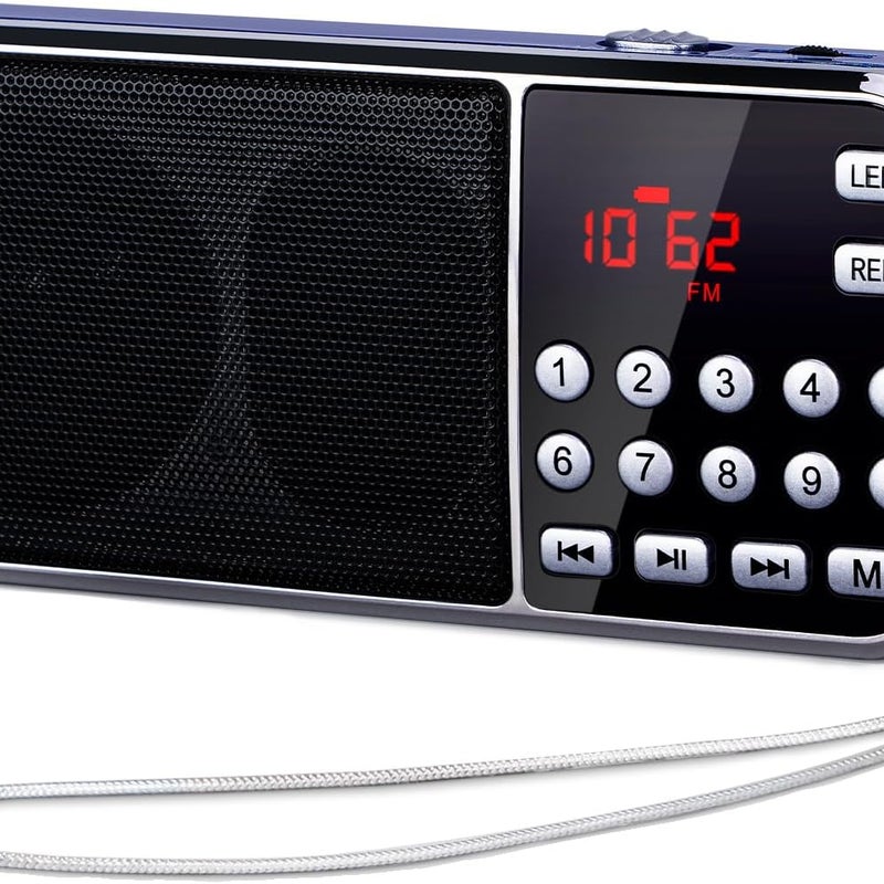 Radio przenośne, radio FM 3 W, 1 latarka LED 200 mAh, akumulator, kompatybilne z MP3/AUX/USB/TF, niebieskie