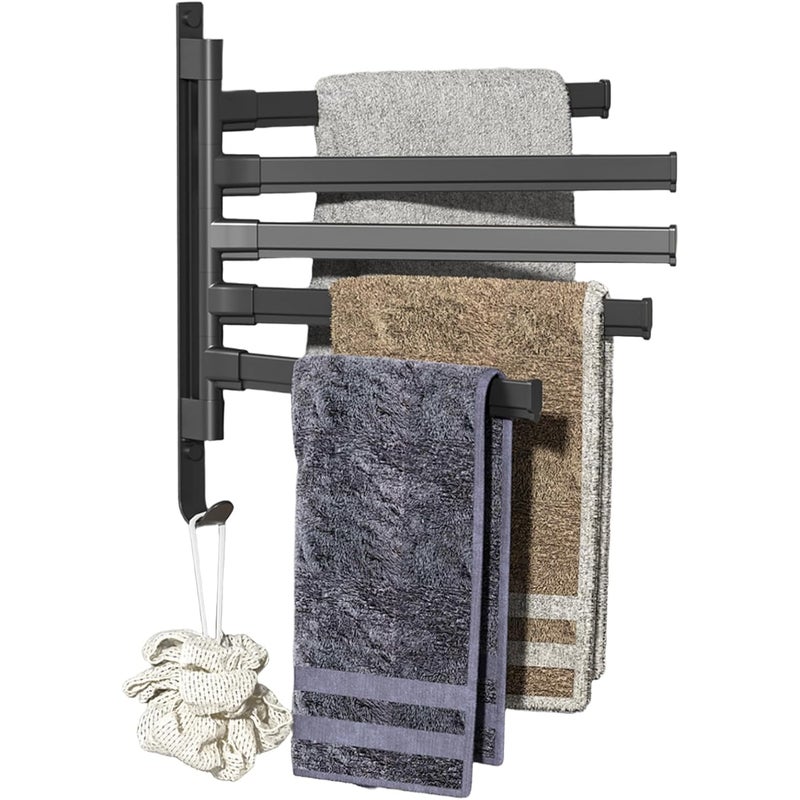 Wieszak na ręczniki ścienny, uchwyt na ręczniki z 5 drążkami, obrotowy o 180°, samoprzylepny, do łazienki i kuchni, czarny