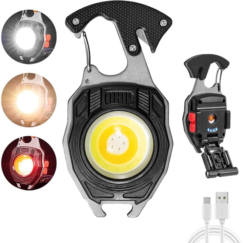 Miniaturowa latarka LED na breloku, wodoodporna lampa inspekcyjna, ładowana przez USB, czarna