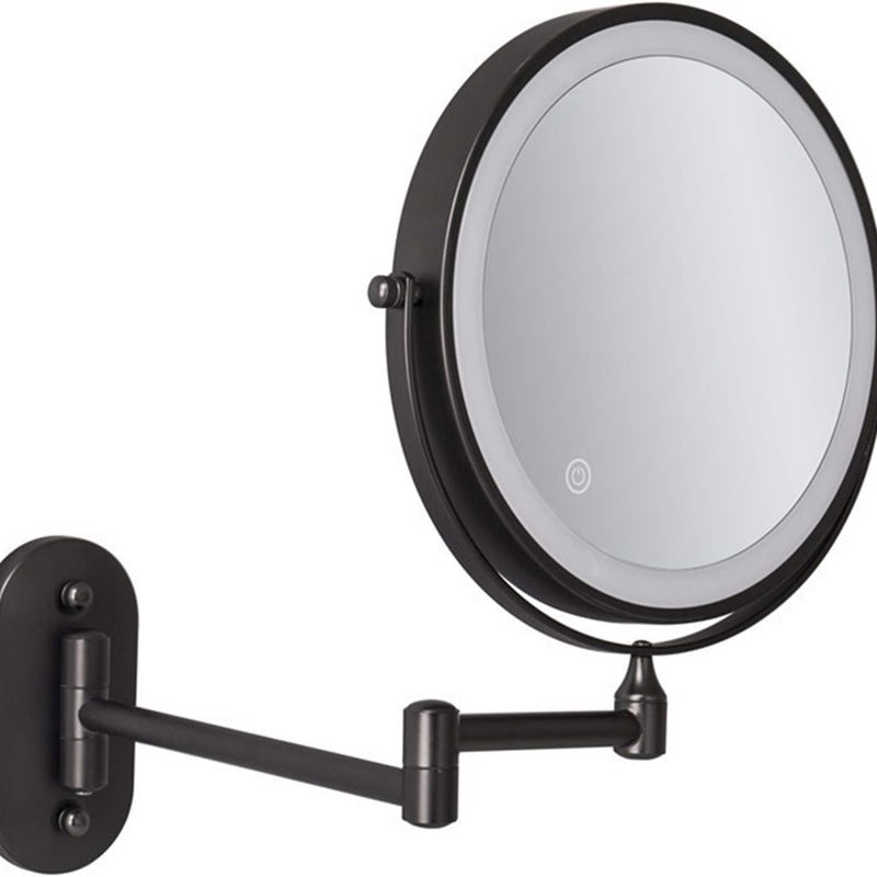 Lustro do makijażu dwustronne, 20 cm, montowane na ścianie, z akumulatorową diodą LED, regulacją temperatury barwowej, 10-krotnym powiększeniem, czar