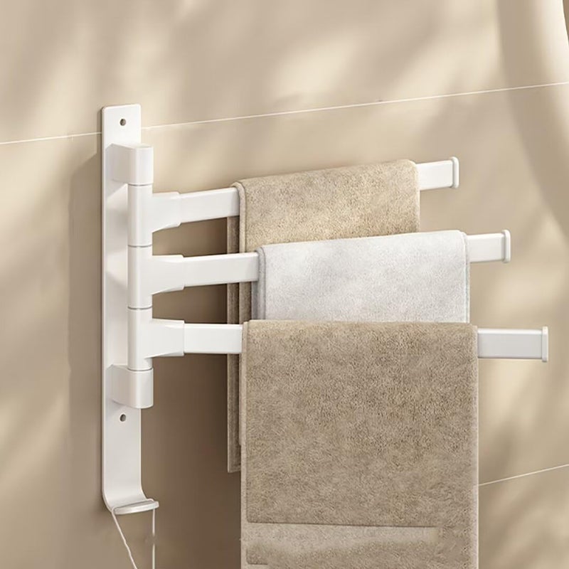 Wieszak na ręczniki ścienny, 3-ramienny, obrotowy o 180°, nie wymaga wiercenia, odpowiedni do łazienek i kuchni, biały