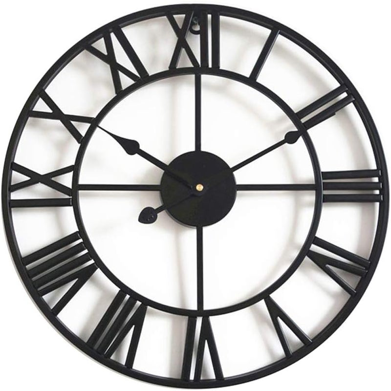 Zegar ścienny zewnętrzny, duży zegar ogrodowy z cyframi rzymskimi, kute żelazo, 45 cm (czarny)
