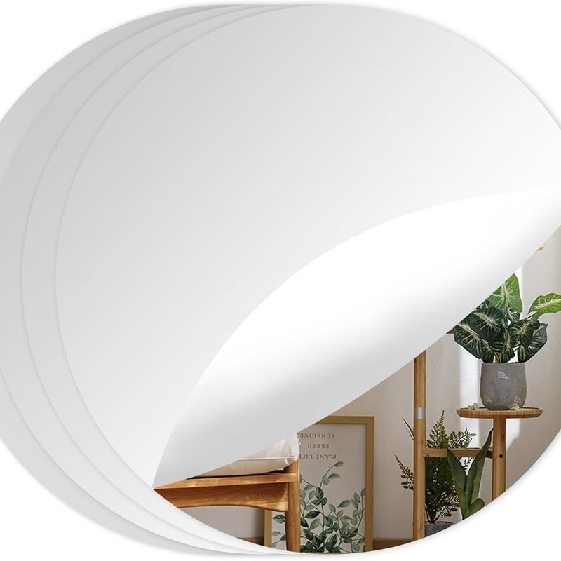 Lustro ścienne samoprzylepne - okrągłe - akryl nietłukący - do łazienek, siłowni, przedpokoju - 15 x 15 cm - zestaw 4 szt.