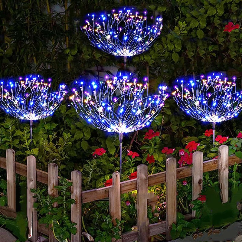 Lampy solarne, oświetlenie ogrodowe, 4 sztuki, 120 diod LED, wodoodporne, solarne fajerwerki – kolorowe światło