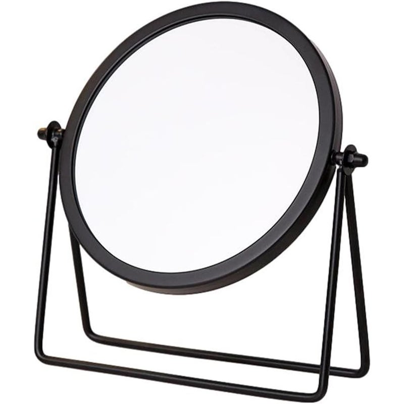 Lustro, Lustro do makijażu, Lustro stojące, Lustro stołowe, Okrągłe, Obrotowe 360°, Konstrukcja ramy (Czarne)