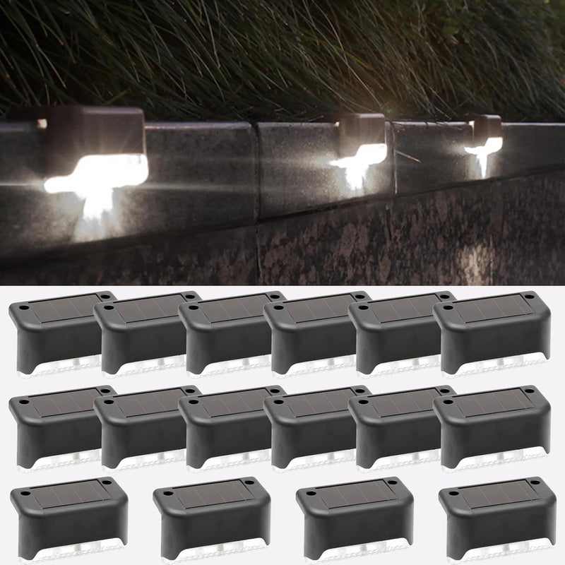 Zestaw 16 lamp solarnych do użytku zewnętrznego, oświetlenie schodów, wodoodporne diody LED (zimna biel)