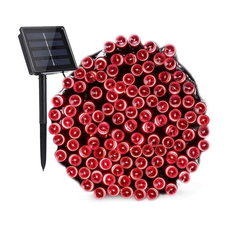 22-metrowy łańcuch lampek choinkowych solarnych, 200 diod LED, 8 trybów, wodoodporny, do ogrodu, na wesele, na urodziny, czerwony