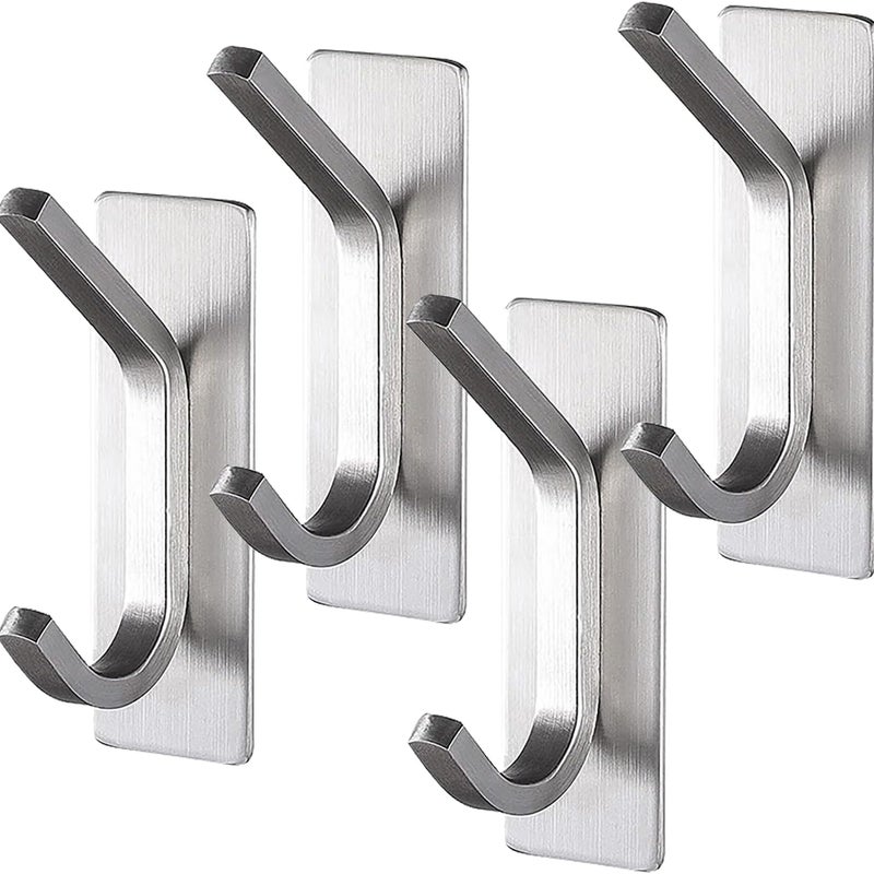 Haczyk ścienny samoprzylepny, wieszak na ręczniki kąpielowe, haczyk samoprzylepny, wieszak na ubrania, srebrny, 4 szt.