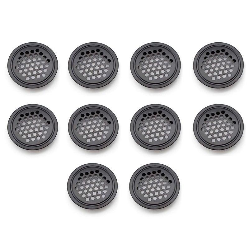 Kratka wentylacyjna okrągła, otwory wentylacyjne ze stali nierdzewnej, rozstaw montażowy 35 mm, czarna, 10 szt. (płaska)