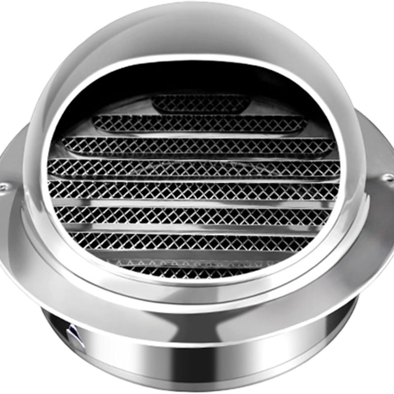 Kratka wentylacyjna ze stali nierdzewnej, kopułkowa z moskitierą, średnica otworu 100 mm, srebrna
