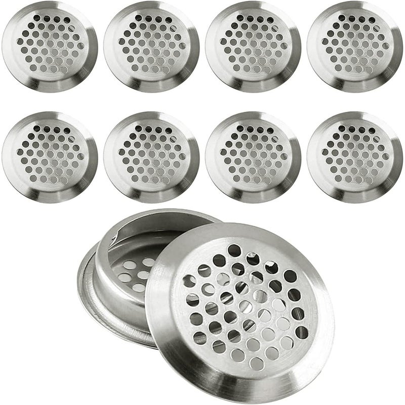 Kratka wentylacyjna okrągła, kratka wentylacyjna ze stali nierdzewnej, rozmiar montażowy 35 mm, srebrna, 10 sztuk (wypukła)