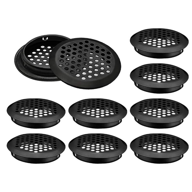 Kratka wentylacyjna okrągła, otwory wentylacyjne ze stali nierdzewnej, rozstaw montażowy 53 mm, czarna, 10 szt. (wypukła)