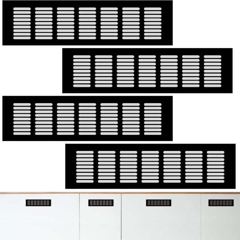 Kratka wentylacyjna, aluminiowa do wentylacji szaf i pomieszczeń, 30x8cm, czarna, 4 sztuki