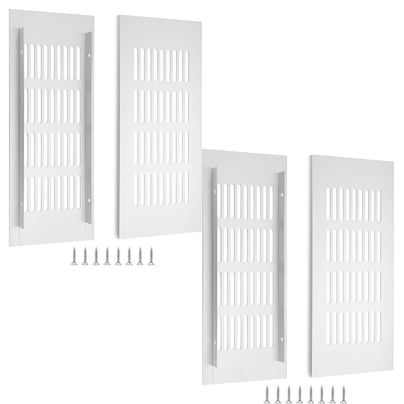 Kratka wentylacyjna aluminiowa z wkrętami do wentylacji szafek i pomieszczeń, 20 x 8 cm, srebrna, 4 sztuki