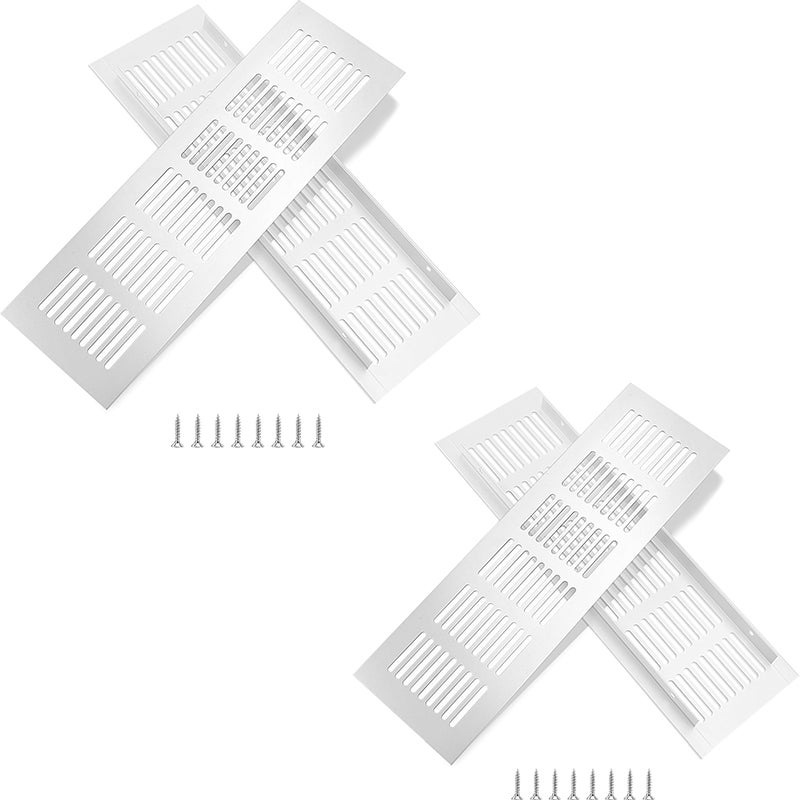 Kratka wentylacyjna aluminiowa z wkrętami do wentylacji szafek i pomieszczeń, 25 x 8 cm, srebrna, 4 sztuki