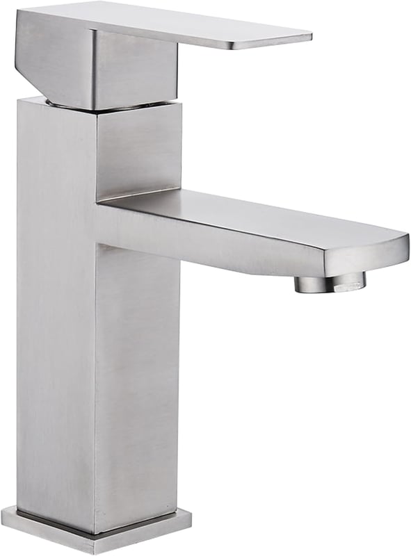 Bateria łazienkowa, stal nierdzewna, jednouchwytowa, z ciepłą i zimną wodą, w zestawie 2 węże, bateria umywalkowa mieszaczowa