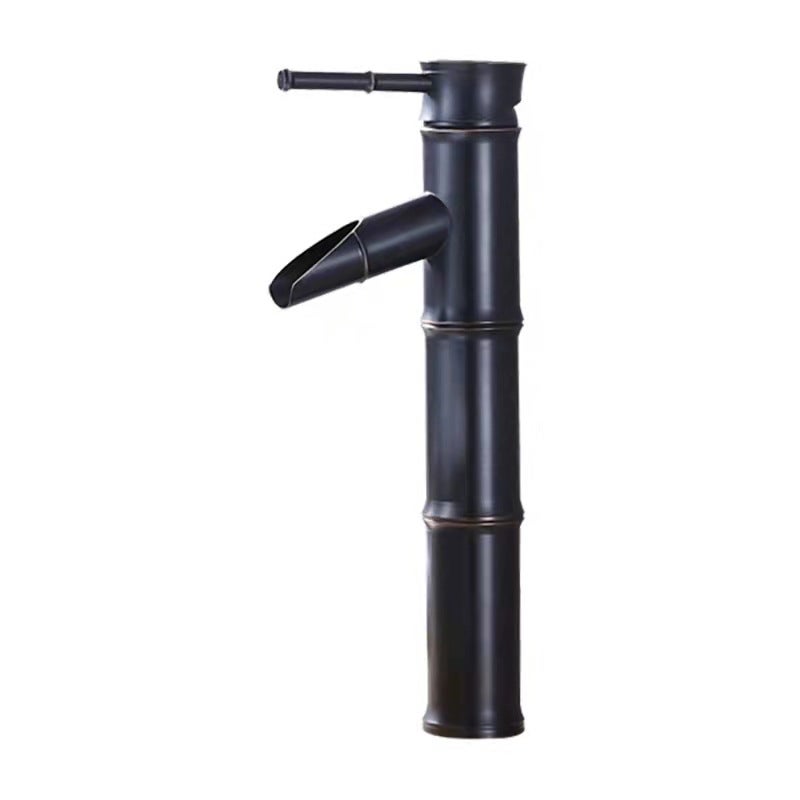 Bateria bambusowa, bateria umywalkowa typu wodospad, jednootworowa, ciepła i zimna woda, czarna (wysokość: 308 mm)
