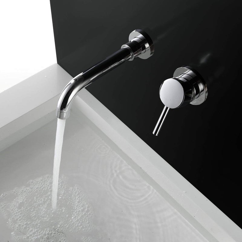 Bateria umywalkowa łazienkowa, mosiężna bateria umywalkowa łazienkowa, montaż ścienny, srebrna